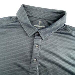 Free Country Polo Shirt Mens XL Gray Micro Stripe Performance Golf Athleisure